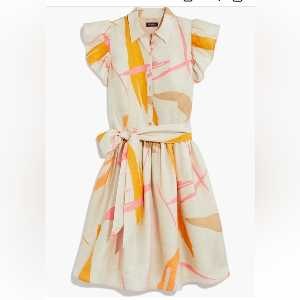 Vineyard Vines Flutter Sleeve Linen Silk Shirtdress Tropical Abstract Stone 4